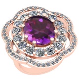 10.06 Ctw Amethyst And Diamond SI2/I1 14k Rose Gold Victorian Style Ring