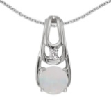 Certified 14k White Gold Round Opal And Diamond Pendant