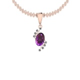 Certified 8.45 Ctw I2/I3 Amethyst And Diamond 14K Rose Gold Pendant