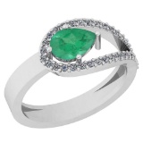 0.91 Ctw Emerald And Diamond I2/I3 14K White Gold Vintage Style Ring