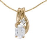 Certified 14k Yellow Gold Oval White Topaz And Diamond Pendant