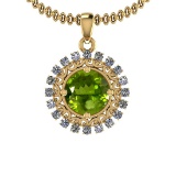 2.40 Ctw Peridot And Diamond I2/I3 14K Yellow Gold Necklace