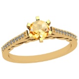0.66 Ctw Citrine And Diamond I2/I310K Yellow Gold Vintage Style Ring