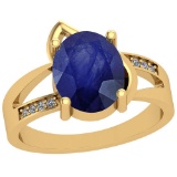 2.54 Ctw Blue Sapphire And Diamond I2/I3 14K Yellow Gold Vintage Style Ring