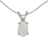 Certified 14k White Gold Oval Opal Pendant