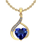 3.22 Ctw SI2/I1 Tanzanite And Diamond Platinum 14K Yellow Gold Plated Pandant