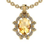 0.83 Ctw I2/I3 Citrine And Diamond 10K Yellow Gold Cluster Pendant