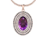 Certified 12.68 Ctw I2/I3 Amethyst And Diamond 14K Rose Gold Pendant