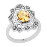 1.10 Ctw I2/I3 Citrine And Diamond 10K White Gold Ring