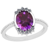 2.64 Ctw VS/SI1 Amethyst And Diamond Platinum Vintage Style Ring