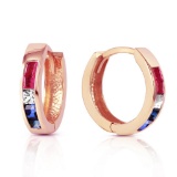 1.28 CTW 14K Solid Rose Gold Hoop Earrings Natural Multi Gemstones