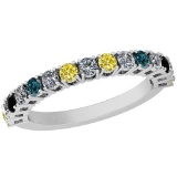 0.90 Ctw I1/I2 Treated Fancy Black ,Yellow,Blue,White Diamond 14K White Gold Ring