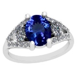 3.28 Ctw VS/SI1 Tanzanite And Diamond Platinum Ring