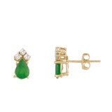 Certified 14k Yellow Gold Emerald And Diamond Pear Shaped Earrings