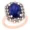5.08 Ctw VS/SI1 Blue Sapphire And Diamond 14K Rose Gold Vintage Style Ring