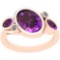 3.07 Ctw Amethyst And Diamond I2/I3 10K Rose Gold Vintage Style Ring