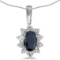 Certified 14k White Gold Oval Sapphire And Diamond Pendant