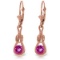 14K Solid Rose Gold Leverback Earrings with Natural Pink Topaz