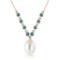 5 Carat 14K Solid Gold Necklace Natural Blue Topaz pearl