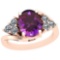 4.10 Ctw Amethyst And Diamond I2/I3 10K Rose Gold Vintage Style Ring