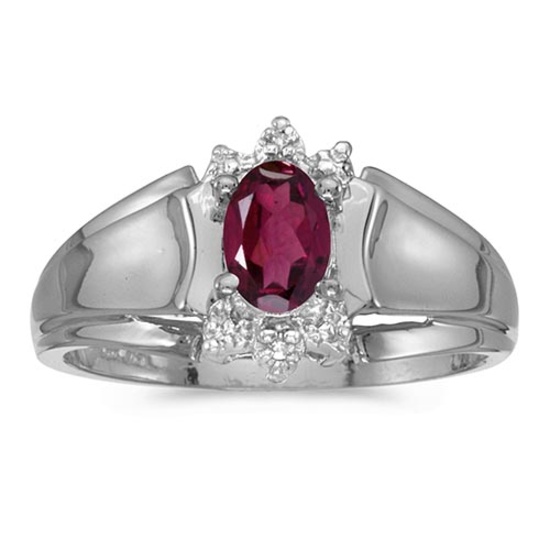 Certified 14k White Gold Oval Rhodolite Garnet And Diamond Ring