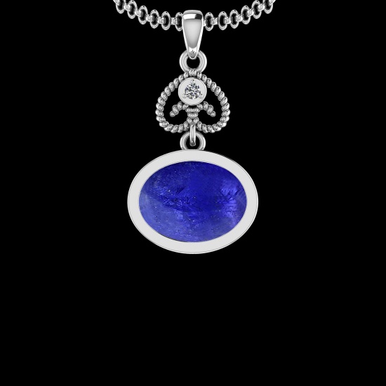 5.43 Ctw I2/I3 Tanzanite And Diamond Bezel Set 10K White Gold Victorian Style Pendant