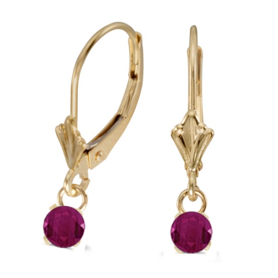 Certified 14k Yellow Gold 5mm Round Genuine Ruby Lever-back Earrings