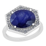 4.22 Ctw Blue Sapphire And Diamond I2/I3 14K White Gold Vintage Style Ring