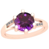 1.88 Ctw Amethyst And Diamond I2/I3 10K Rose Gold Vintage Style Ring