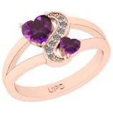 0.79 Ctw I2/I3 Amethyst And Diamond 10K Rose Gold Cocktail Ring