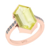 4.81 Ctw I2/I3 Lemon Topaz And Diamond 10K Rose Gold Ring