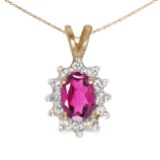 Certified 10k Yellow Gold Oval Pink Topaz And Diamond Pendant