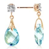 6.06 CTW 14K Solid Gold Stud Earrings Diamond Blue Topaz