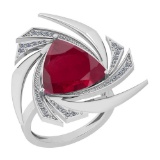 4.53 Ctw Ruby And Diamond SI2/I1 14K White Gold Vintage Style Ring