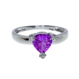 Certified 14k Amethyst Trillion Ring with Diamonds 1.77 CTW