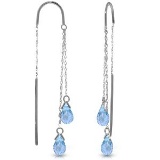 2.5 Carat 14K Solid White Gold Threaded Dangles Earrings Blue Topaz