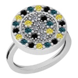 1.03 Ctw SI2/I1 Treated Fancy Black ,Yellow,Blue,White Diamond 14K White Gold Ring
