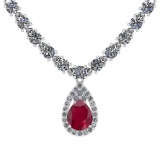 14.44 Ctw SI2/I1 Ruby And Diamond 14K White Gold Necklace