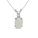 Certified 14k White Gold Oval Opal And Diamond Pendant