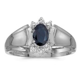 Certified 14k White Gold Oval Sapphire And Diamond Ring