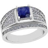 1.20 Ctw Blue Sapphire And Diamond I2/I3 14K White Gold Vintage Style Ring