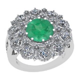 5.77 Ctw VS/SI1 Emerald And Diamond 14K White Gold Victorian Style Ring