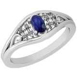 0.41 Ctw I2/I3 Blue Sapphire And Diamond 14K White Gold Ring