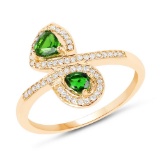 0.52 CTW Genuine Chrome Diopside and White Diamond 14K Yellow Gold Ring