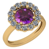 2.96 Ctw Amethyst And Diamond I2/I3 10k Yellow Gold Vintage Style Ring