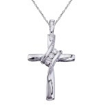 Certified 14K White Gold Off Set Diamond Cross Pendant