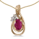 Certified 14k Yellow Gold Oval Ruby And Diamond Teardrop Pendant