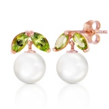 14K Solid Rose Gold Stud Earrings with pearls & Peridots