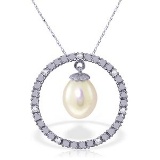 4.1 Carat 14K Solid White Gold Diamond pearl Circle Of Love Necklace