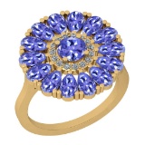 2.86 Ctw I2/I3 Tanzanite And Diamond 14K Yellow Gold Flower Ring